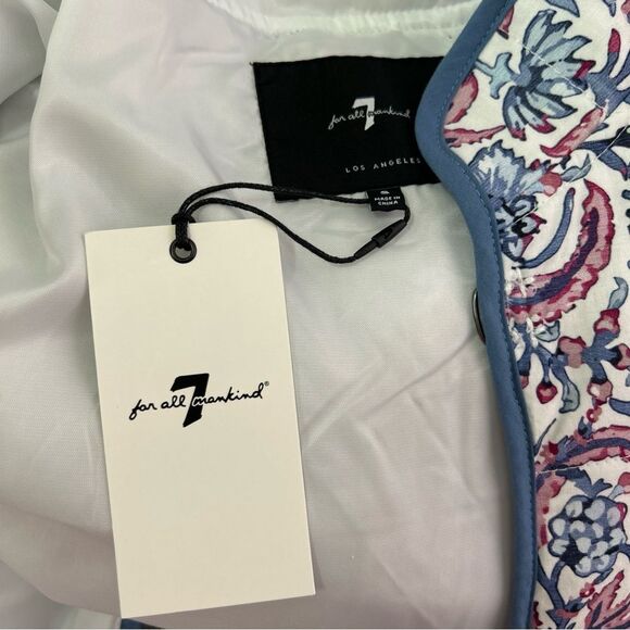 NWT 7 For All Mankind Women's Small Quilted Floral Jacket Light Blue White Red - Picture 8 of 11